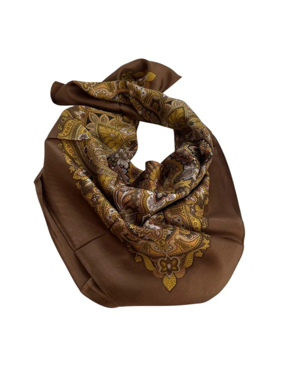 Bloomingdales silk olive green orange heart blossom graphic MCM scarf